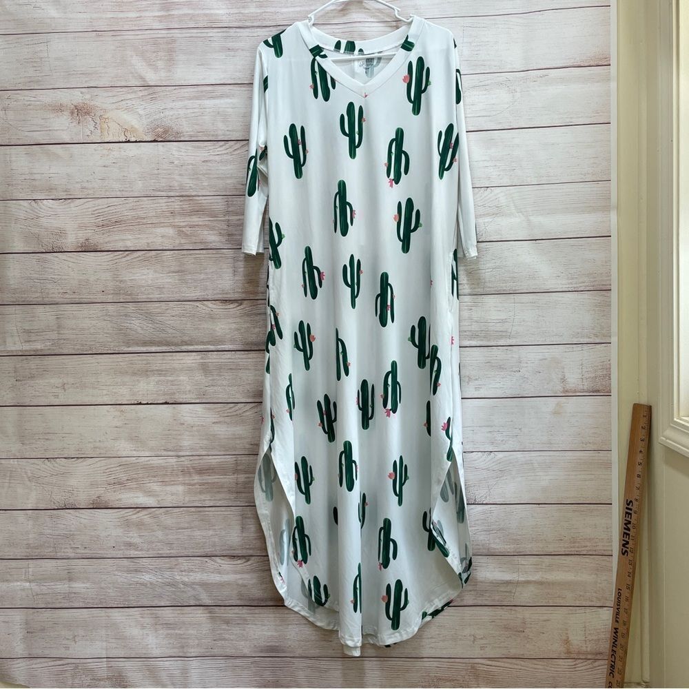 TICKLED TEAL CACTUS PRINT MAXI DRESS